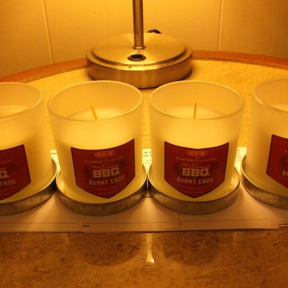 HEB True Texan BBQ Burnt Ends Candles (Set of 4) + Foil & Recipe Cards - Picture 1 of 9